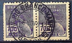 Selo Regular Cod RHM 306 Vovo Mercurio e Globo 700 Reis Filigrana N 1936 Par Circulado 3