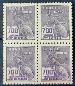 Selo Regular Cod RHM 306 Vovo Mercurio e Globo 700 Reis Filigrana N 1936 Quadra 1