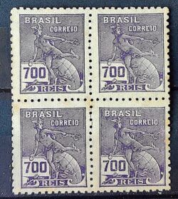 Selo Regular Cod RHM 306 Vovo Mercurio e Globo 700 Reis Filigrana N 1936 Quadra 2