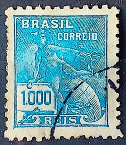 Selo Regular Cod RHM 307 Vovo Mercurio e Globo 1000 Reis Filigrana N 1936 Circulado 1