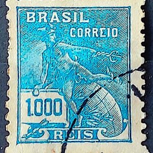 Selo Regular Cod RHM 307 Vovo Mercurio e Globo 1000 Reis Filigrana N 1936 Circulado 1