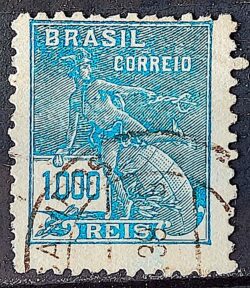 Selo Regular Cod RHM 307 Vovo Mercurio e Globo 1000 Reis Filigrana N 1936 Circulado 11