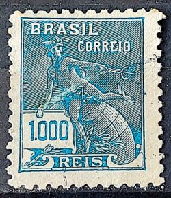 Selo Regular Cod RHM 307 Vovo Mercurio e Globo 1000 Reis Filigrana N 1936 Circulado 12