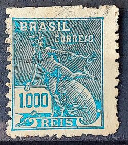 Selo Regular Cod RHM 307 Vovo Mercurio e Globo 1000 Reis Filigrana N 1936 Circulado 13