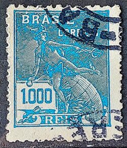 Selo Regular Cod RHM 307 Vovo Mercurio e Globo 1000 Reis Filigrana N 1936 Circulado 14