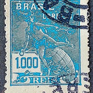Selo Regular Cod RHM 307 Vovo Mercurio e Globo 1000 Reis Filigrana N 1936 Circulado 14