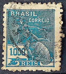 Selo Regular Cod RHM 307 Vovo Mercurio e Globo 1000 Reis Filigrana N 1936 Circulado 4