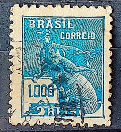 Selo Regular Cod RHM 307 Vovo Mercurio e Globo 1000 Reis Filigrana N 1936 Circulado 6