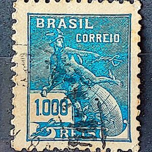 Selo Regular Cod RHM 307 Vovo Mercurio e Globo 1000 Reis Filigrana N 1936 Circulado 6