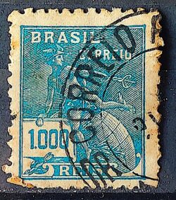 Selo Regular Cod RHM 307 Vovo Mercurio e Globo 1000 Reis Filigrana N 1936 Circulado 8