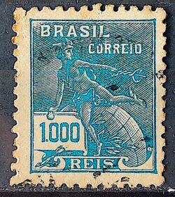 Selo Regular Cod RHM 307 Vovo Mercurio e Globo 1000 Reis Filigrana N 1936 Circulado 9