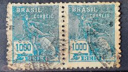 Selo Regular Cod RHM 307 Vovo Mercurio e Globo 1000 Reis Filigrana N 1936 Par Circulado 2