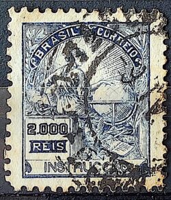 Selo Regular Cod RHM 308 Vovo Instrucao 2000 Reis Filigrana N 1936 Circulado 10