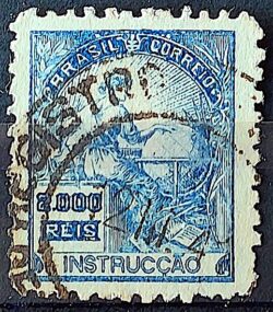 Selo Regular Cod RHM 308 Vovo Instrucao 2000 Reis Filigrana N 1936 Circulado 14