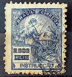 Selo Regular Cod RHM 308 Vovo Instrucao 2000 Reis Filigrana N 1936 Circulado 17