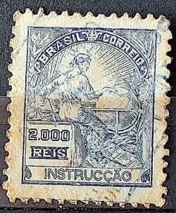 Selo Regular Cod RHM 308 Vovo Instrucao 2000 Reis Filigrana N 1936 Circulado 5