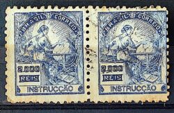 Selo Regular Cod RHM 308 Vovo Instrucao 2000 Reis Filigrana N 1936 Par Circulado 2