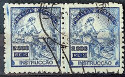 Selo Regular Cod RHM 308 Vovo Instrucao 2000 Reis Filigrana N 1936 Par Circulado 4