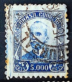 Selo Regular Cod RHM 309 Vovo Ruy Barbosa 5000 Reis Filigrana N 1936 Circulado 2