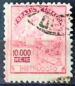 Selo Regular Cod RHM 310 Vovo Instrucao 10000 Reis Filigrana N 1936 Circulado 18