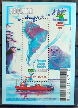 B 109 Bloco PROANTAR Antartica Antartida Mapa Navio Bandeira Pinguim Comandante Ferraz 1997