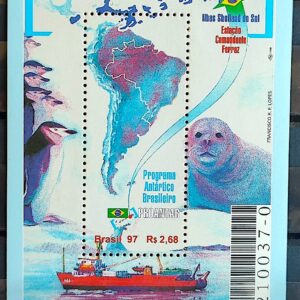B 109 Bloco PROANTAR Antartica Antartida Mapa Navio Bandeira Pinguim Comandante Ferraz 1997