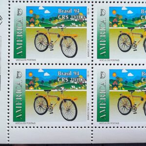 C 1885 Selo Veiculos Postais Bicicleta Servico Postal 1994 Quadra Vinheta Correios