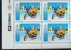 C 1886 Selo Veiculos Postais Moto Servico Postal 1994 Quadra Vinheta Correios