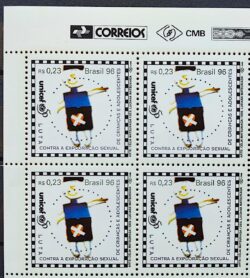 C 1990 Selo UNICEF Nacoes Unidas Crianca Infantil 1996 Quadra Vinheta Correios