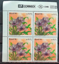 C 2007 Selo Conferencia Mundial de Orquideas Flora Promenae 1996 Quadra Vinheta Correios