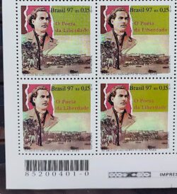 C 2024 Selo Poeta Castro Alves Literatura 1997 Quadra Codigo de Barras