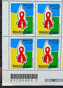 C 2028 Selo Campanha Contra a Aids Saude 1997 Quadra Codigo de Barras