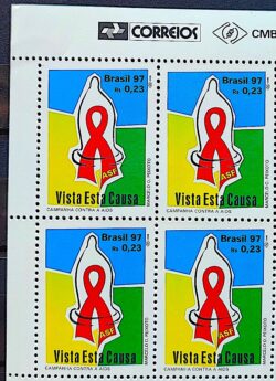 C 2028 Selo Campanha Contra a Aids Saude 1997 Quadra Vinheta Correios
