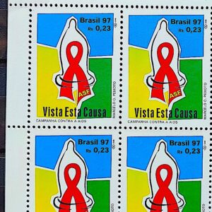 C 2028 Selo Campanha Contra a Aids Saude 1997 Quadra Vinheta Correios