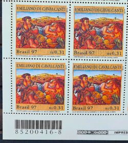 C 2042 Selo Emiliano Di Cavalcanti Ciganos Arte 1997 Quadra Codigo de Barras