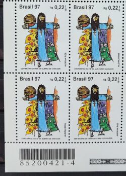 C 2045 Selo Centenario Guerra dos Canudos Antonio Conselheiro Religiao Militar 1997 Quadra Codigo de Barras