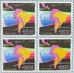 C 2046 Selo Integracao Mercosul Comunicacao Telebras Mapa 1997 Quadra