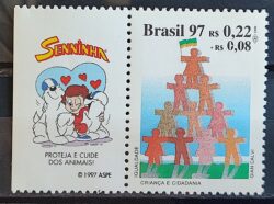 C 2051 Selo Crianca e Cidadania Direito Justica Igualdade 1997 Vinheta Ayrton Senna Senninha Cachorro Coracao
