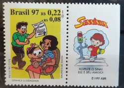 C 2058 Selo Crianca e Cidadania Direito Justica Registro Civil Monica 1997 Vinheta Ayrton Senna Senninha Skate Transito