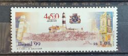 C 2192 Selo 450 Anos de Salvador Farol Forte Militar Igreja Bahia Brasao 1999