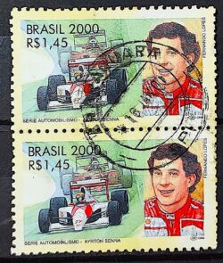 C 2346 Selo Automobilismo Ayrton Senna Formula 1 Carro 2000 Circulado 1 Dupla