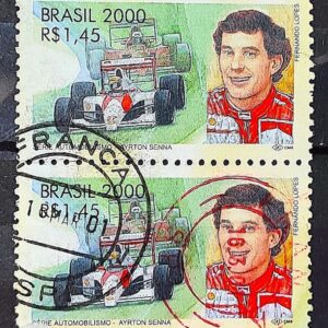C 2346 Selo Automobilismo Ayrton Senna Formula 1 Carro 2000 Circulado 2 Dupla