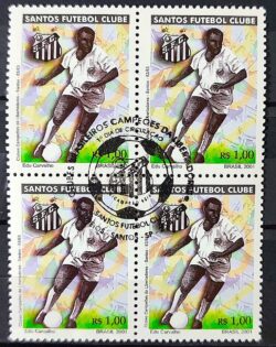 C 2376 Selo Campeoes da Libertadores Futebol Santos Pele 2001 Quadra CBC SP