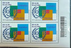 C 2568 Selo Conferencia Internacional do Trabalho OIT 2004 Quadra Codigo de Barras