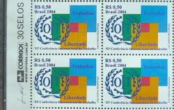C 2568 Selo Conferencia Internacional do Trabalho OIT 2004 Quadra Vinheta Correios