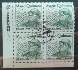 C 2620 Selo Mario Quintana Literatura Poeta 2005 Quadra CBC RS Vinheta Correios