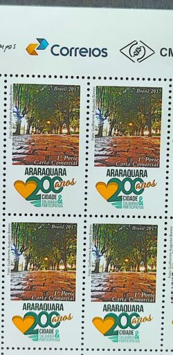 C 3704 Selo 200 Anos de Araraquara 2017 Quadra Vinheta Correios