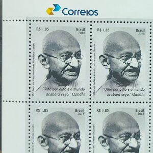 C 3758 Selo 150 Anos do nascimento de Mahatma Gandhi 2018 Quadra Vinheta Correios