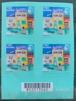 C 3876 Selo Natal Cachorro Servico Postal 2019 Quadra Codigo de Barras