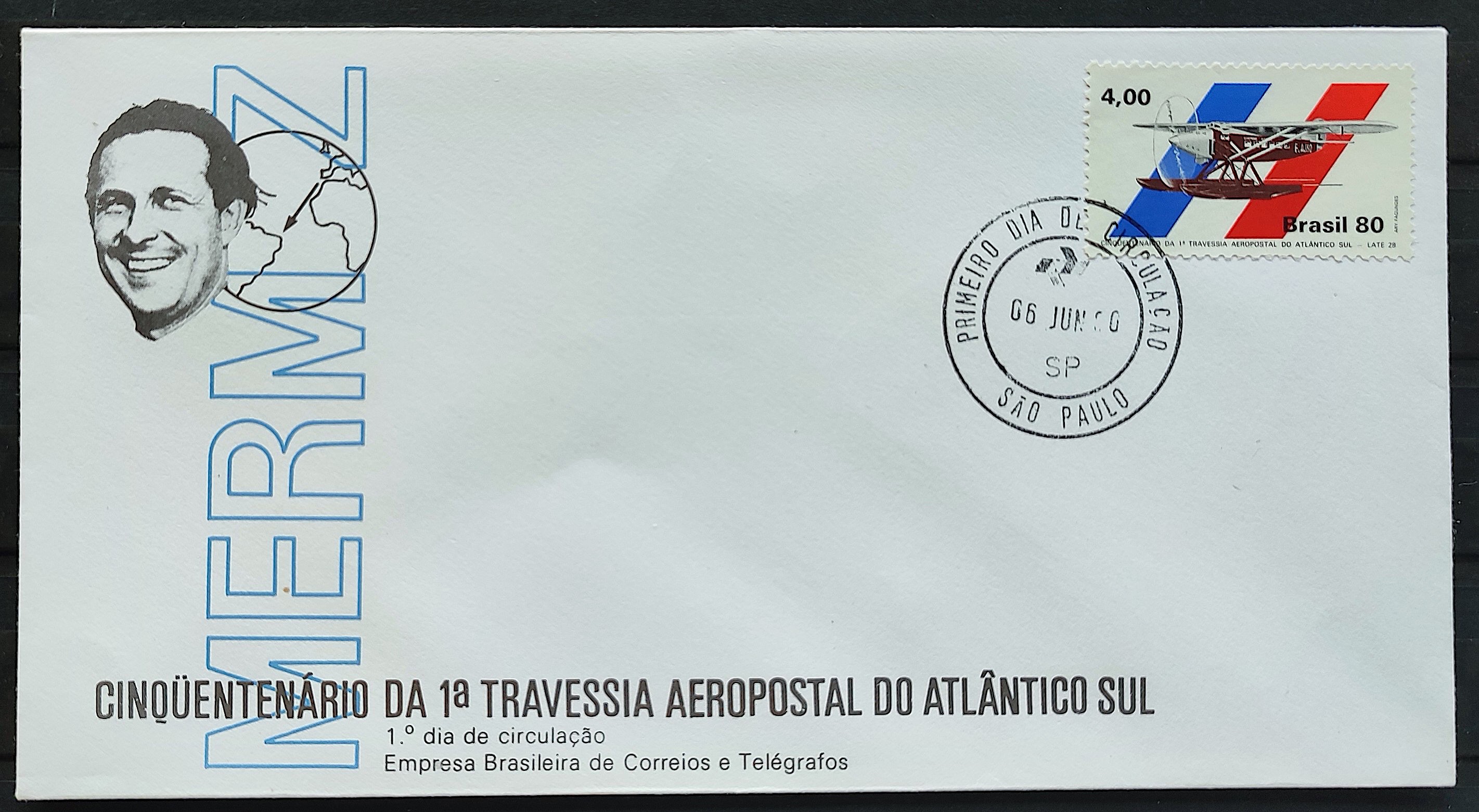 Envelope FDC 200 1980 Travessia Aeropostal Aviao CPD SP